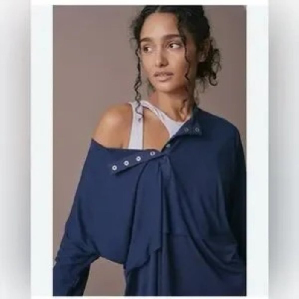 FP Movement by Free People Twice as Nice Henley Top L Long Sleeves Navy Blue - Picture 3 of 12